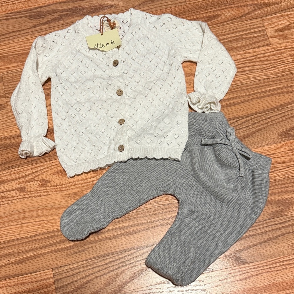 NEW mayoral Baby girl 2 piece cardigan footed pant set  3-4 months 100% cotton